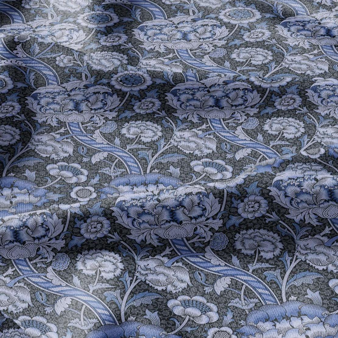 William Morris Wandle blue print on 100% LINEN - Victorian Art crafts linen Fabric - botanical Historical upholstery home textile 3163