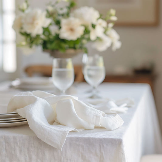 Classic white linen tablecloth in washed linen