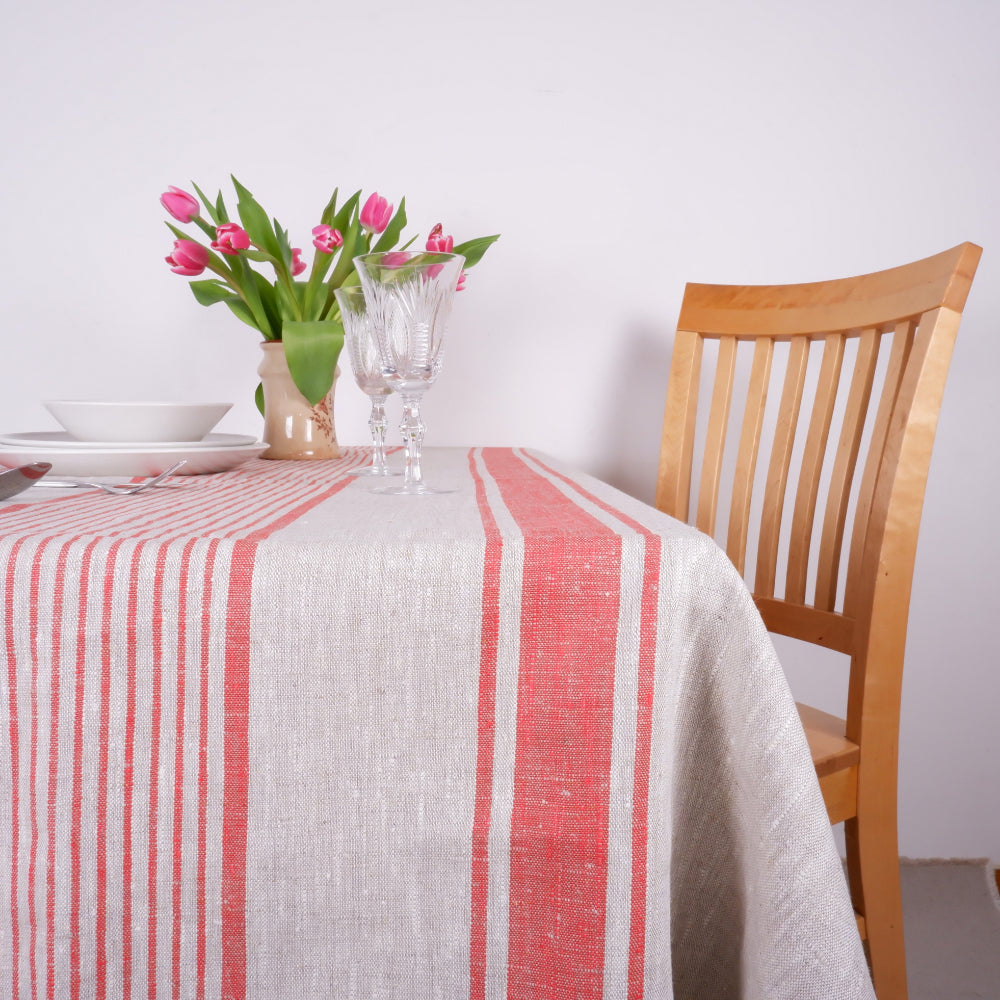 Village Red - linen tablecloth