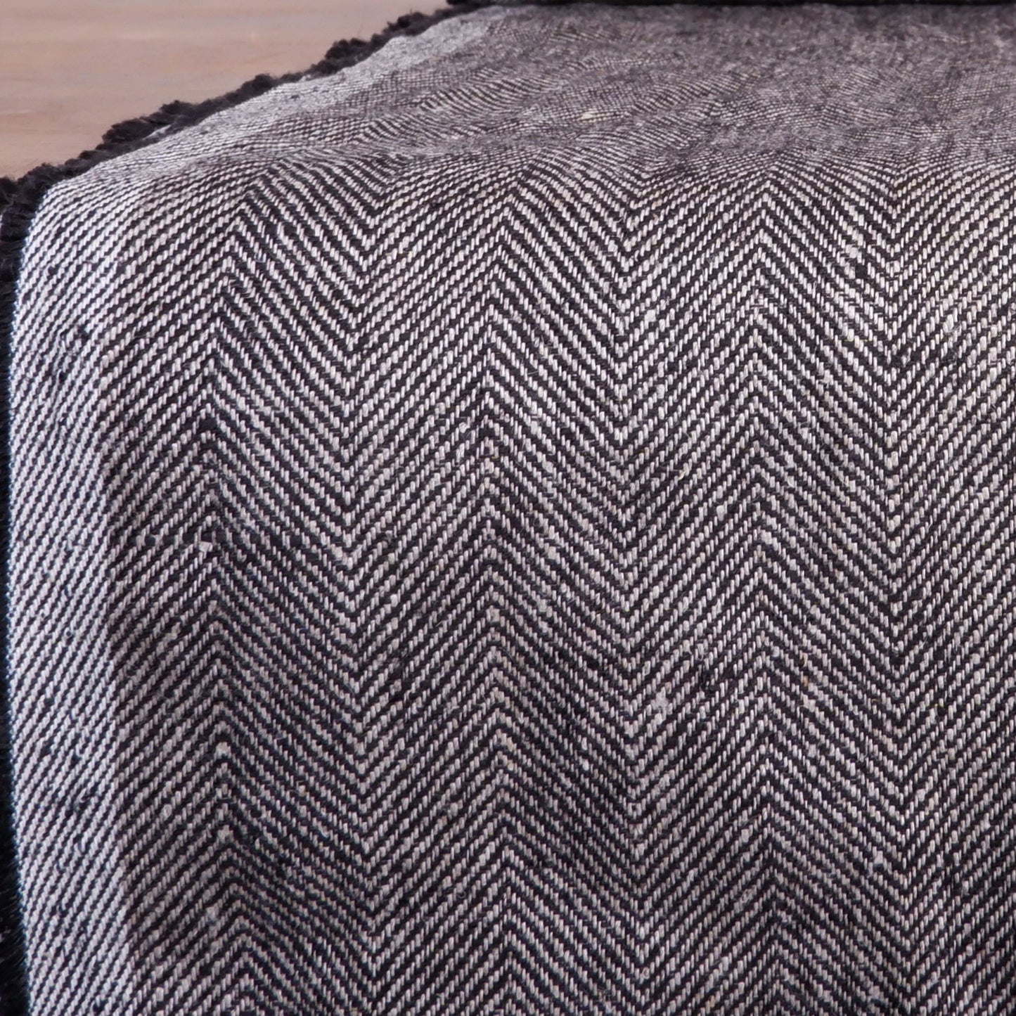 Herringbone - Grey&natural - Heavy linen fabric - T017H