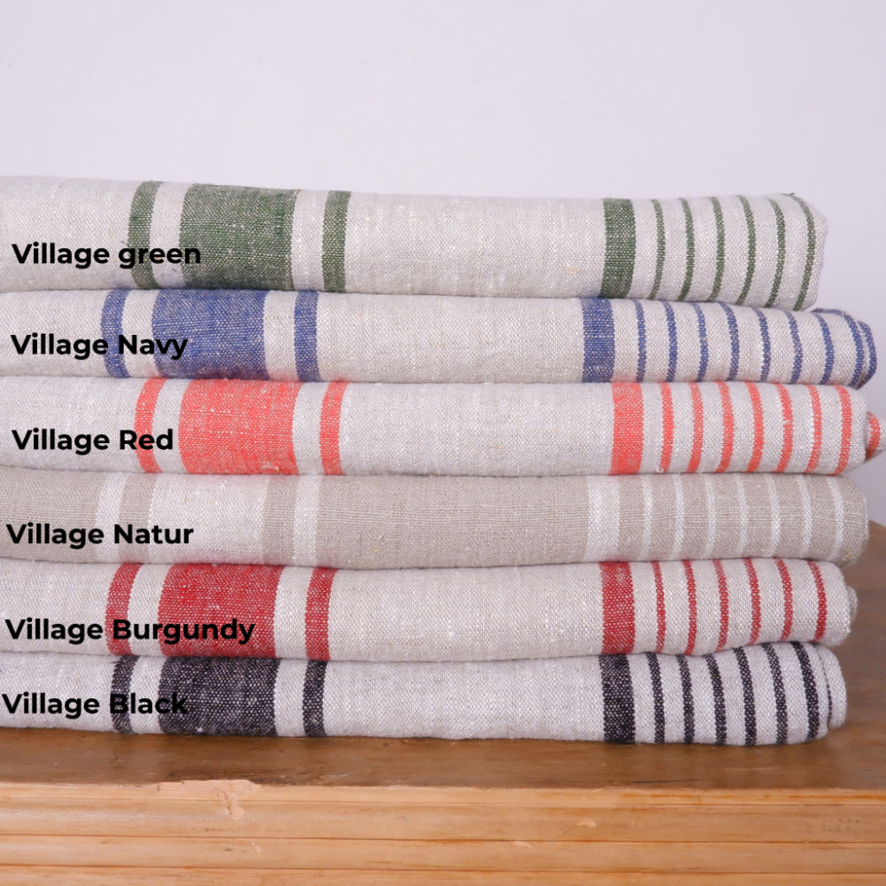 Round linen tablecloth - Village navy