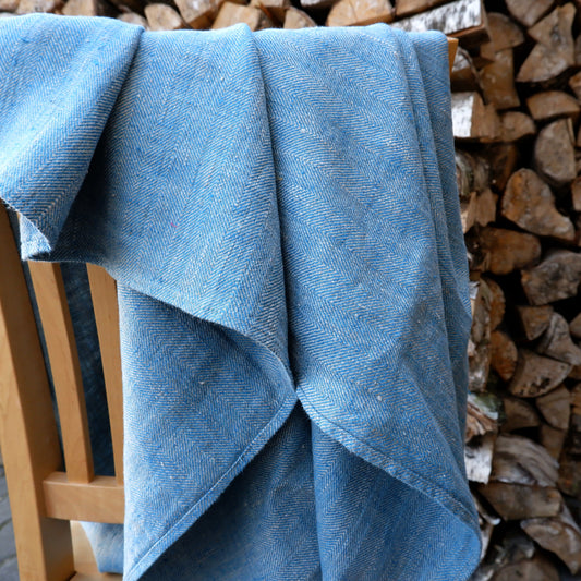 Herringbone Blue - linen blanket
