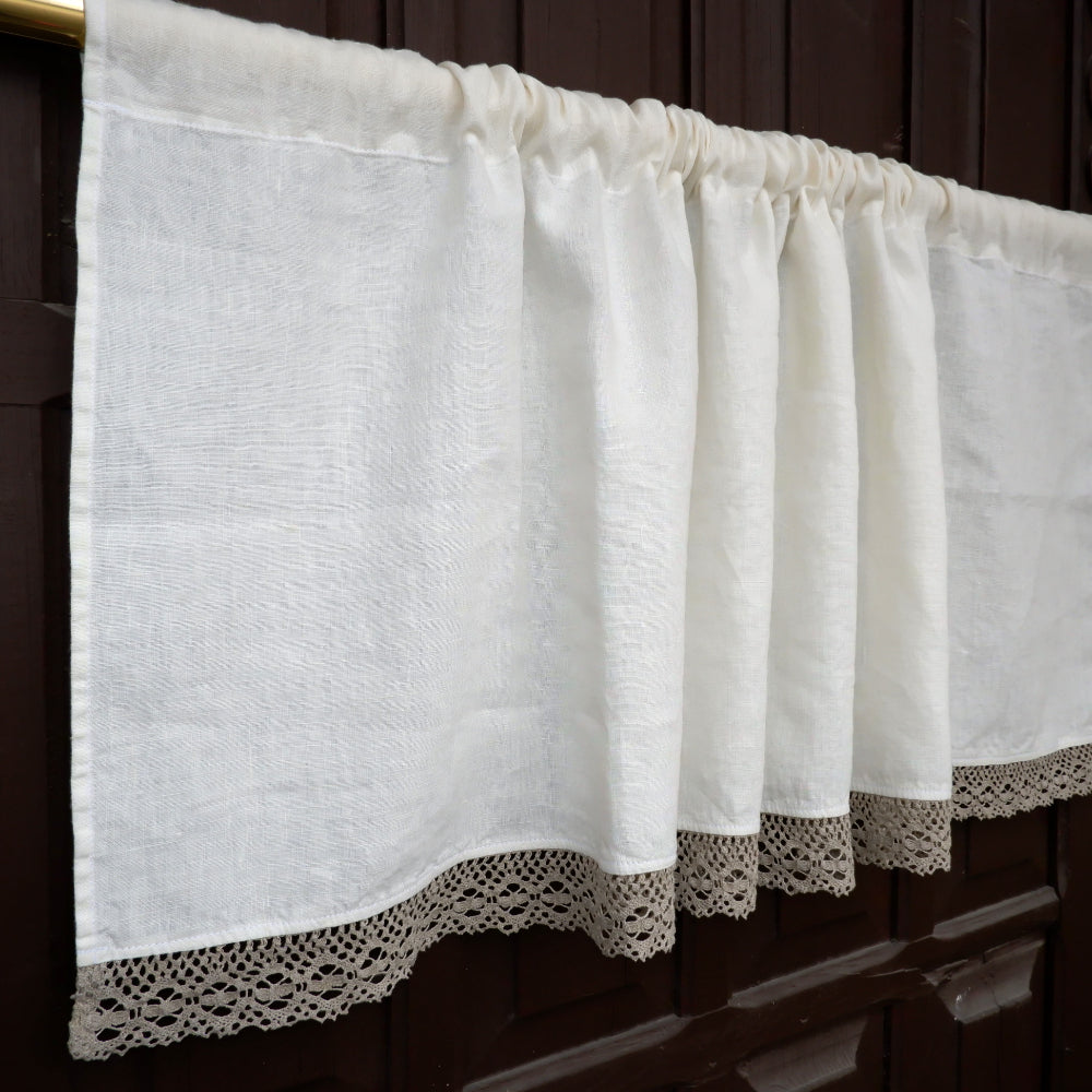 Kitchen valance curtains - Offwhite with natural lace
