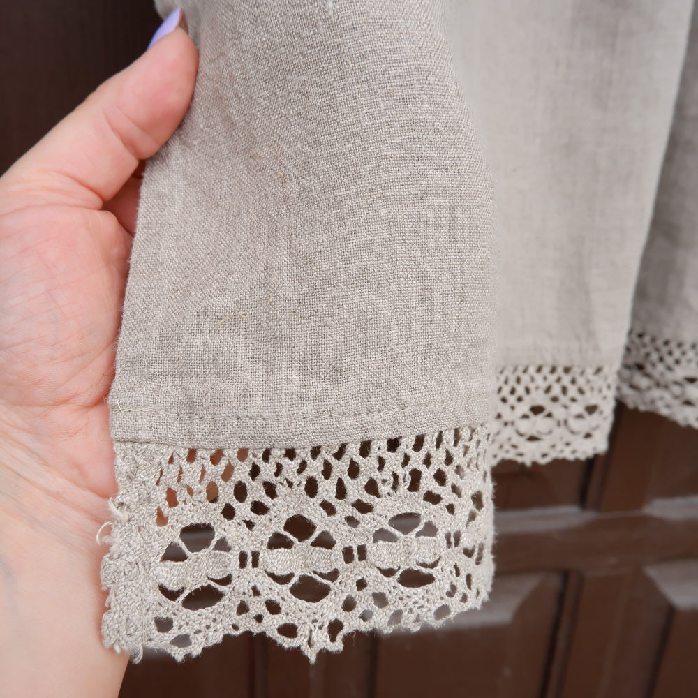 Kitchen valance curtains - Offwhite with natural lace