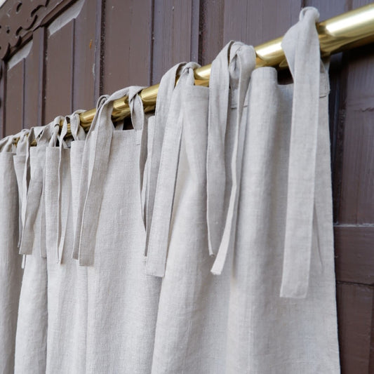 Natural linen curtains - with ties and cotton lining