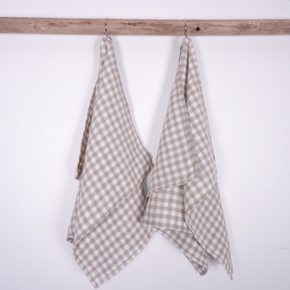 Natural checks - linen kitchen towel
