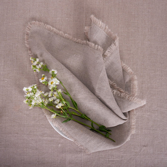 Natural linen napkin - frayed edges