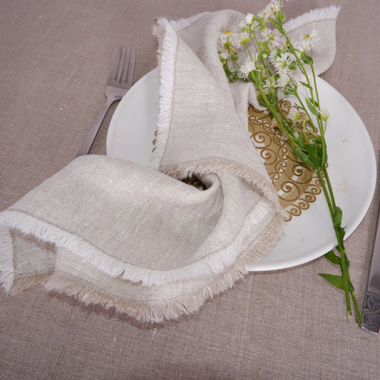 Oatmeal linen napkin - frayed edges