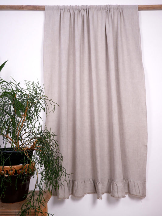 Oatmeal linen curtains - with ruffles - rod pocket