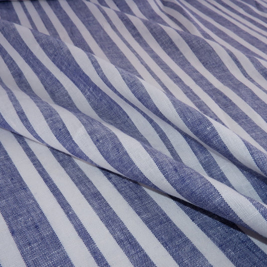 Nautical - blue and white stripes - linen fabric - T021M