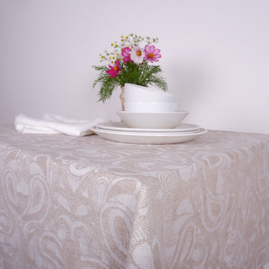 Wide linen tablecloth - natural jacquard