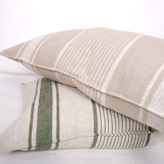 Green Striped - Village - linen pillowcase