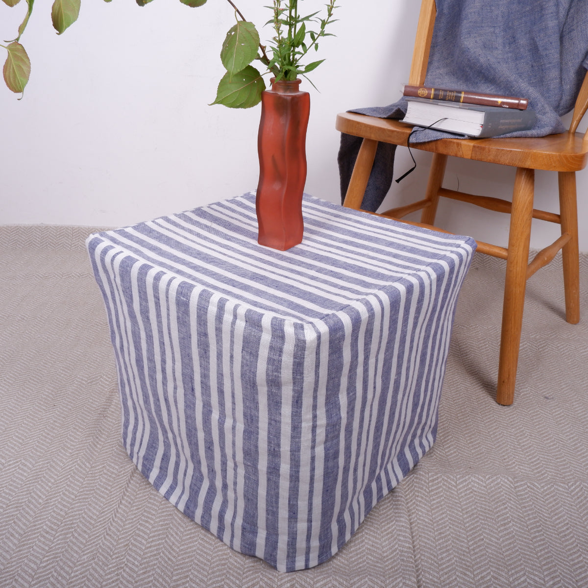 Linen ottoman slipcover - Nautical stripes