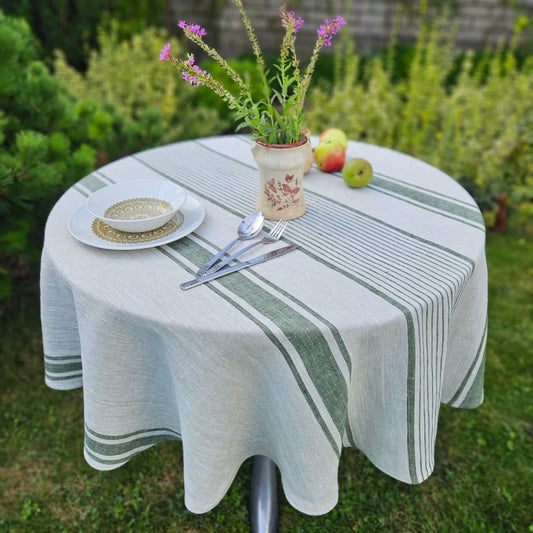 Round linen tablecloth - Village green