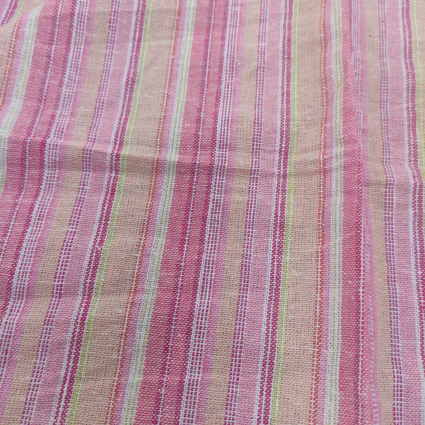 Premium Linen Santorini striped Fabric in red pink white | Medium weight multicolor stripes in red T138