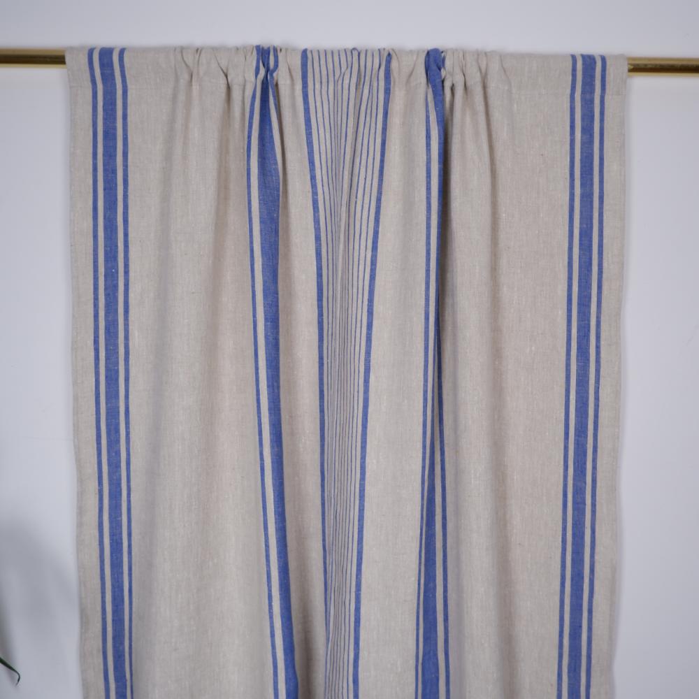 Village Blue - Linen curtains - with rod pocket
