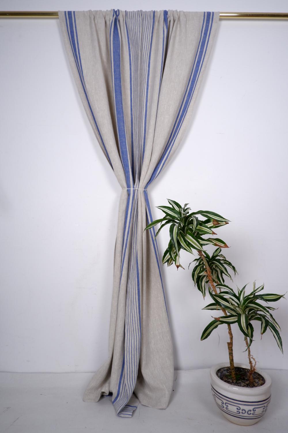 Village Blue - Linen curtains - with rod pocket