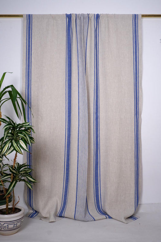 Village Blue - Linen curtains - with rod pocket