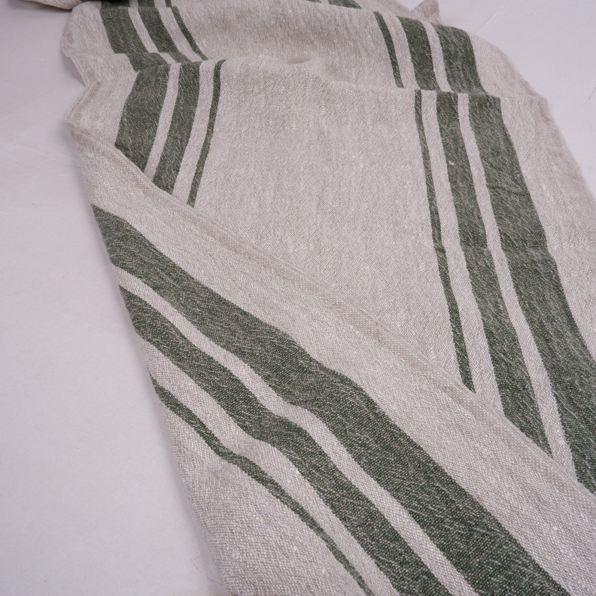 Green stripes in linen fabric - sack weave - Grainsack - 042A