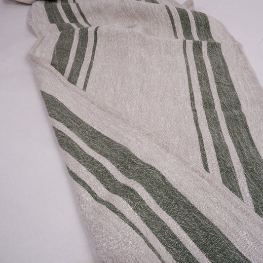 Green stripes in linen fabric - sack weave - Grainsack - 042A