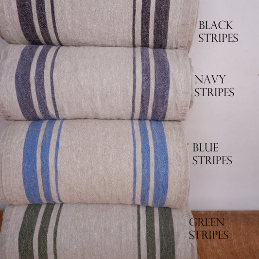 Navy stripes in linen fabric - sack weave - Grainsack - 048A