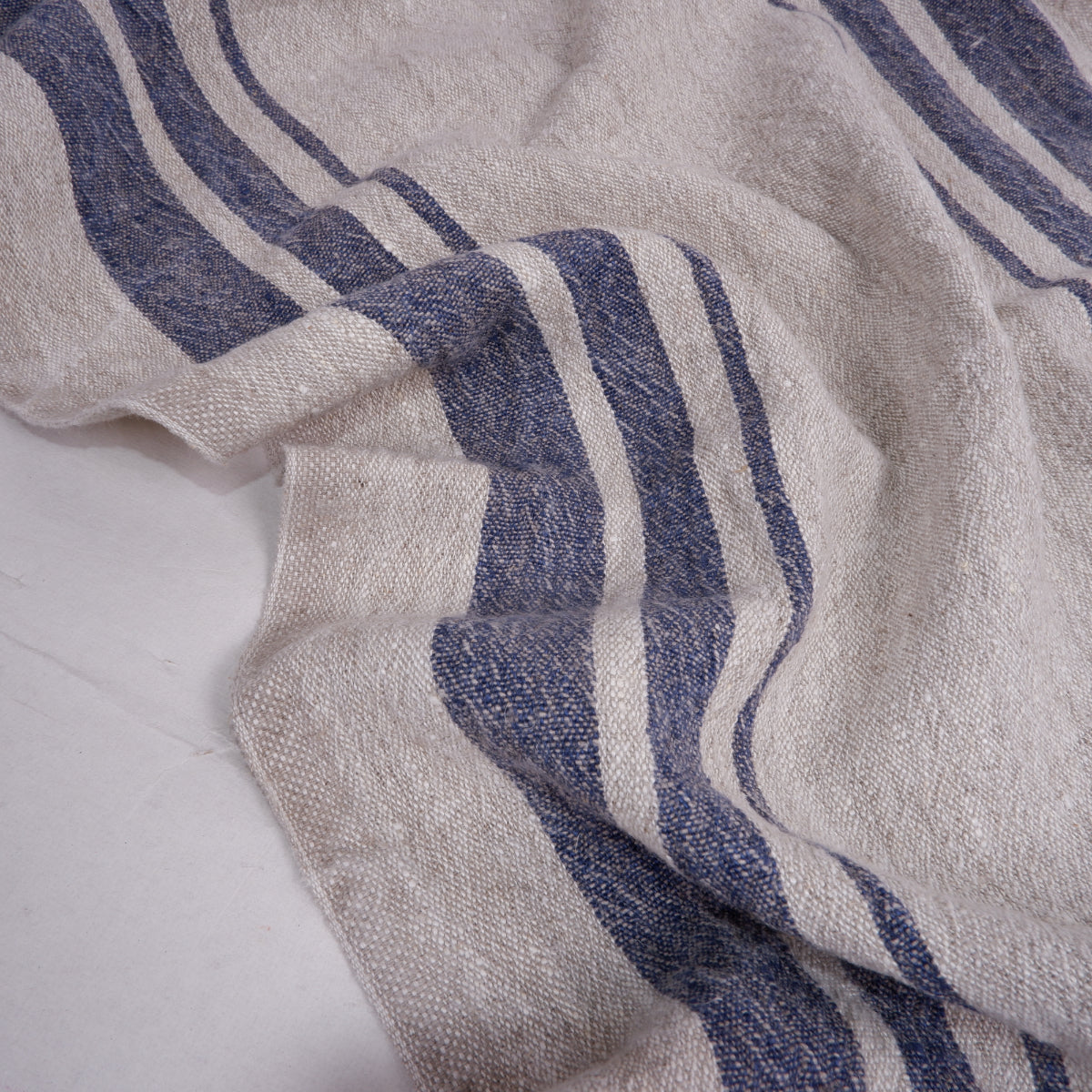Navy stripes in linen fabric - sack weave - Grainsack - 048A