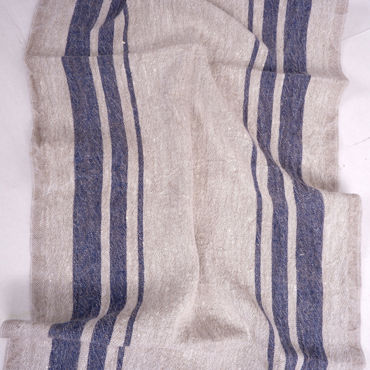 Navy stripes in linen fabric - sack weave - Grainsack - 048A