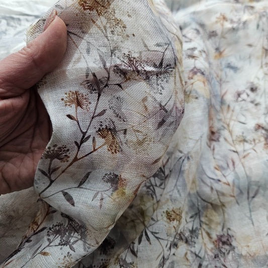 Floral linen fabric - digital printed sheer linen - T022SH