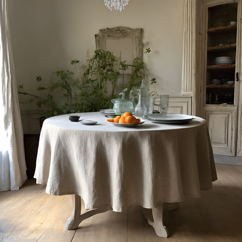 Round linen natural tablecloth