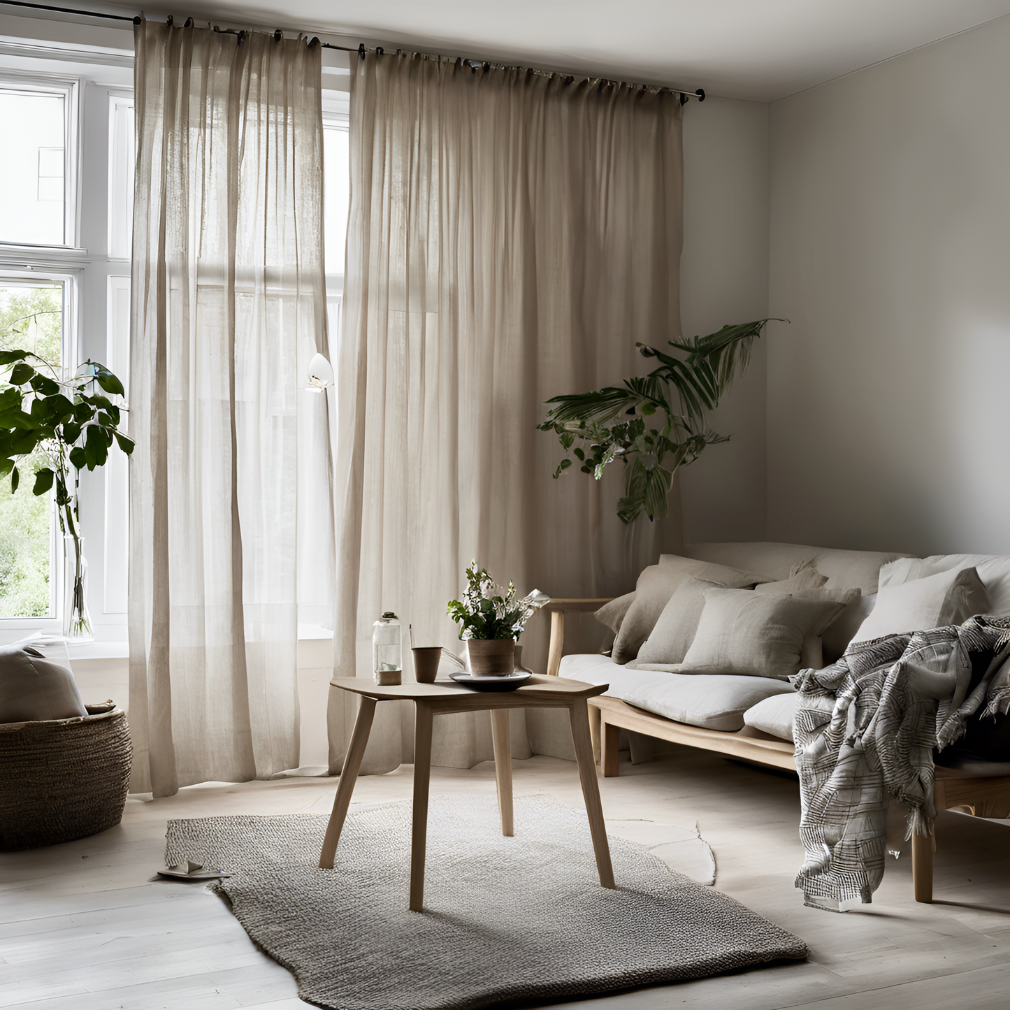 Sheer Linen curtains with rod pocket - Natural