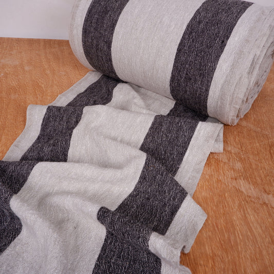 Black natur - sack weave linen fabric - Tuscany - 049A