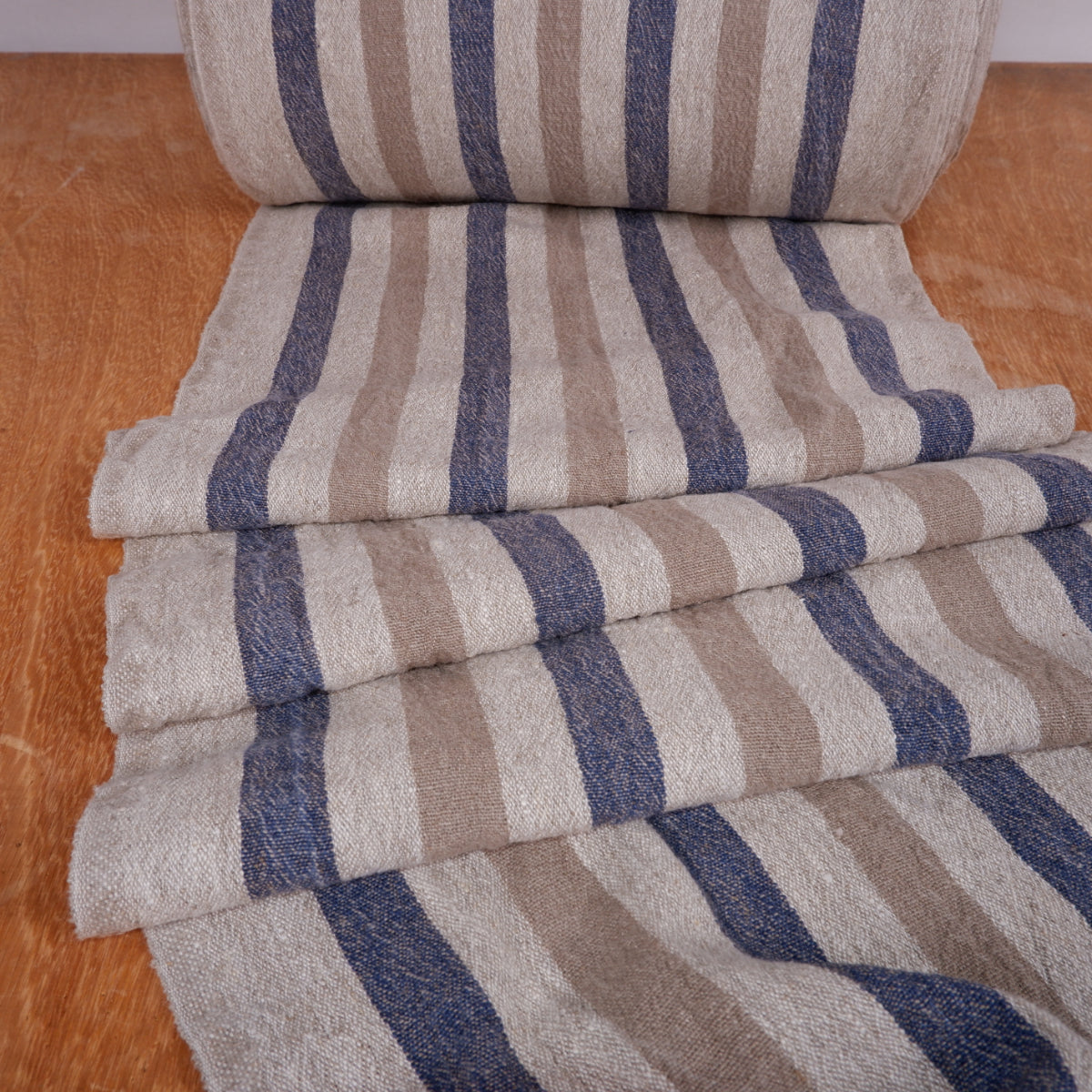 Brown and Navy Stripes - sack weave - linen fabric - French stripes - 051A