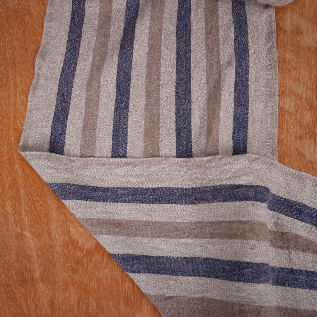 Brown and Navy Stripes - sack weave linen fabric - French stripes - 051A