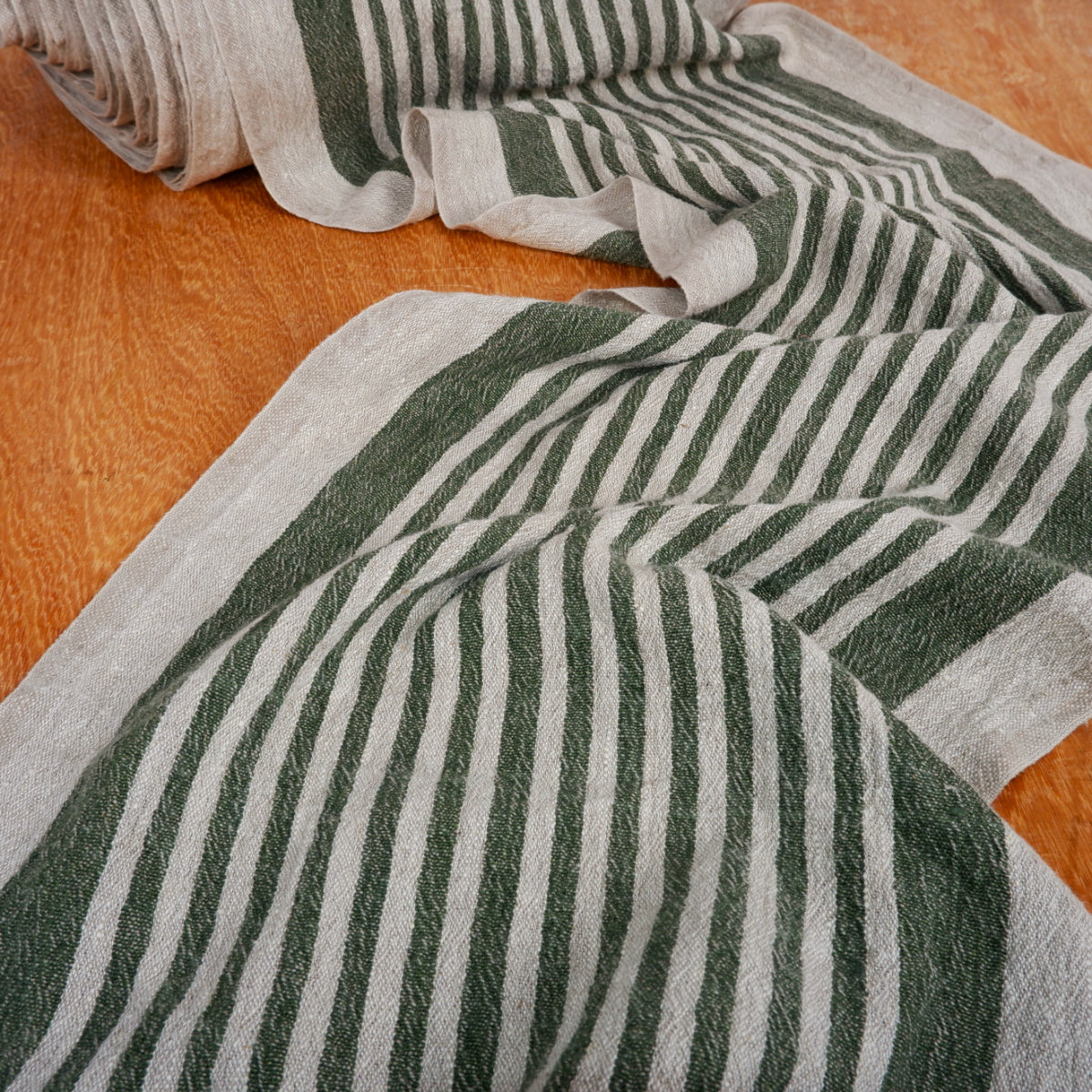 Green Stripes - sack weave - linen fabric - Provence - 050A