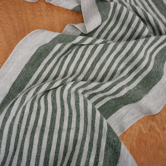 Green Stripes - sack weave linen fabric - Provence - 050A