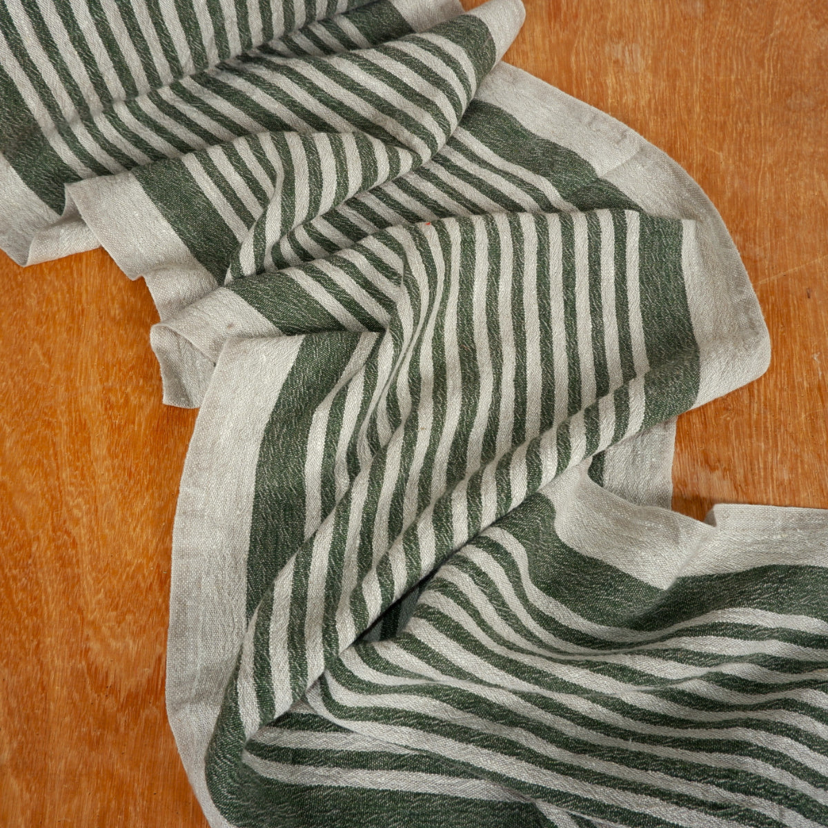 Green Stripes - sack weave linen fabric - Provence - 050A