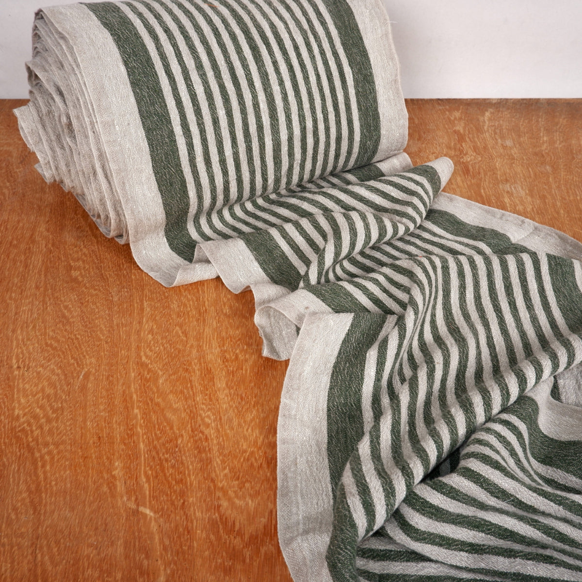 Green Stripes - sack weave - linen fabric - Provence - 050A