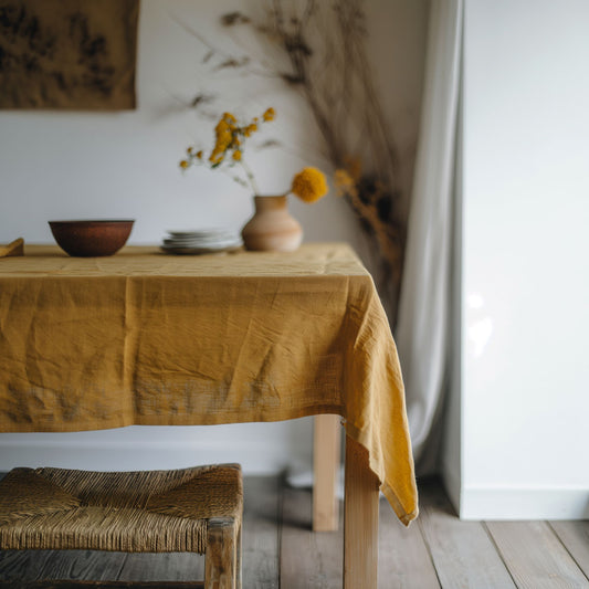 Mustard yellow linen tablecloth