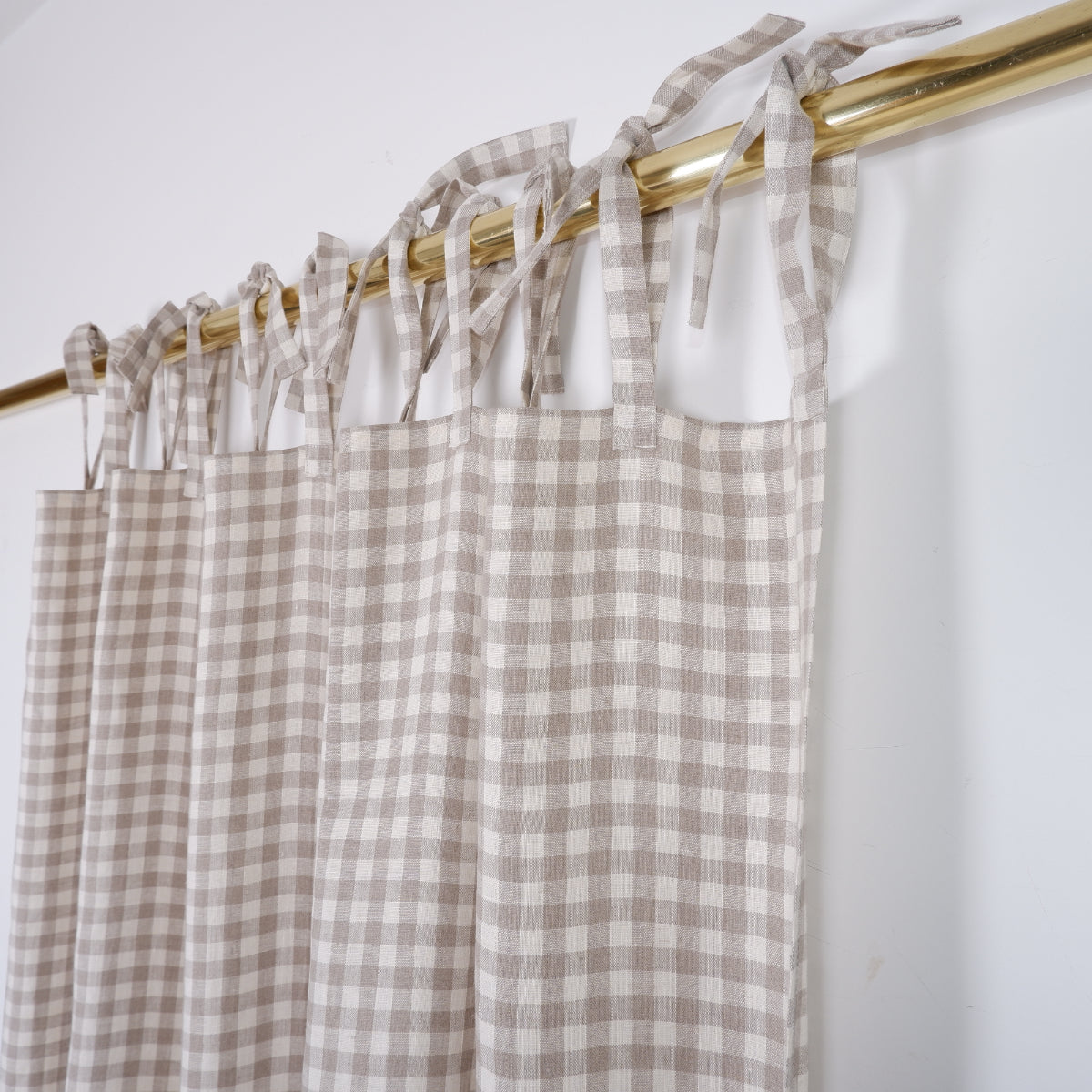 Checkered linen curtains - with tie top