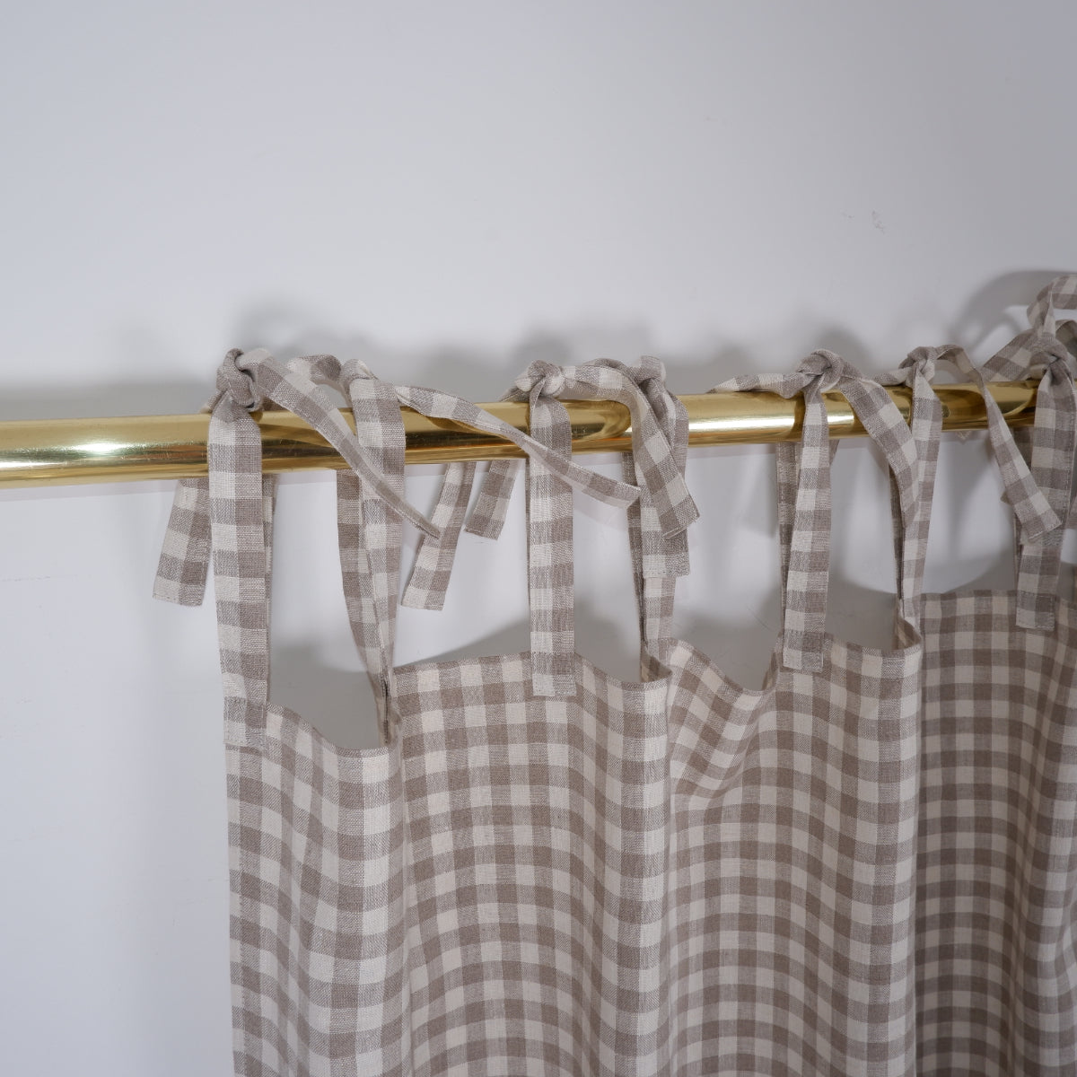 Checkered linen curtains - with tie top