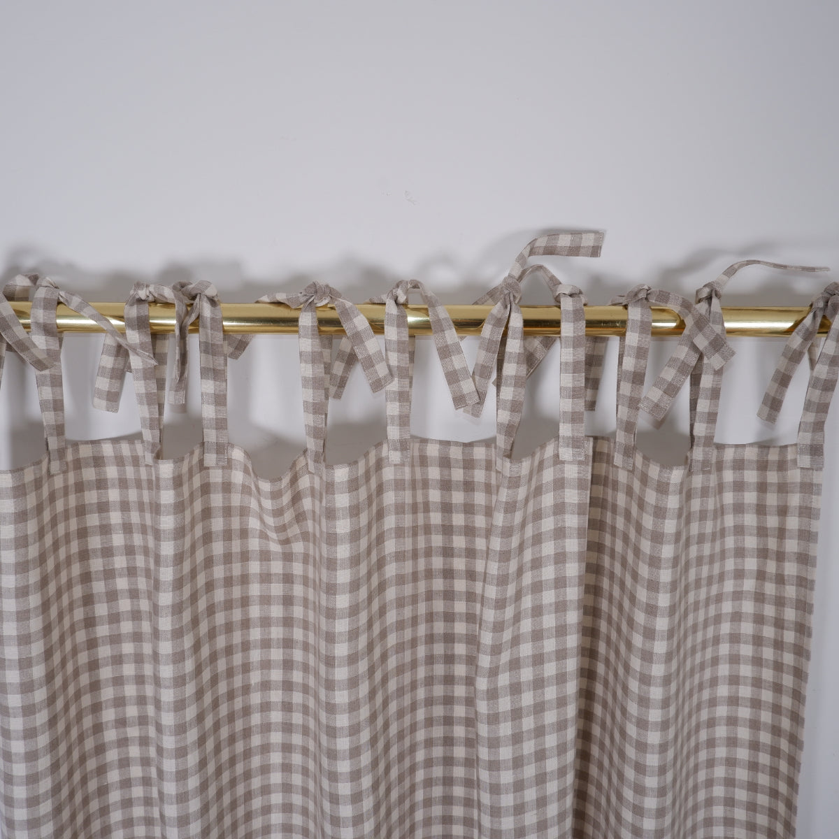 Checkered linen curtains - with tie top