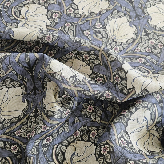 Floral linen fabric - William Morris Pimpernel blue print - WM203A
