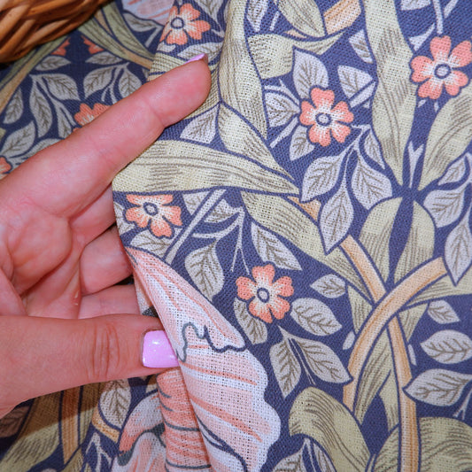 Floral linen fabric - William Morris Pimpernel colorful print WM202A