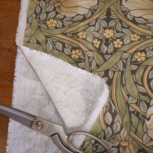 Floral linen fabric - William Morris Pimpernel green print WM201A