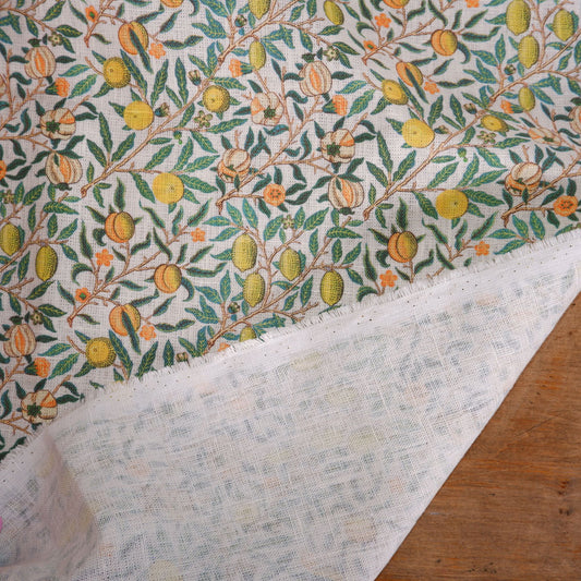 Floral linen fabric - William Morris Pomegranate WM204A