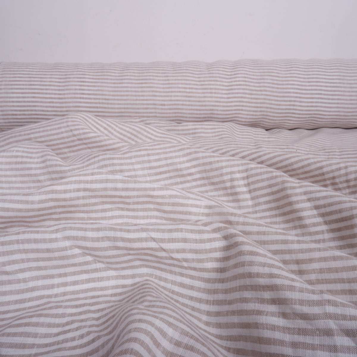 255 cm WIDE - White natur stripes - linen fabric - T026M
