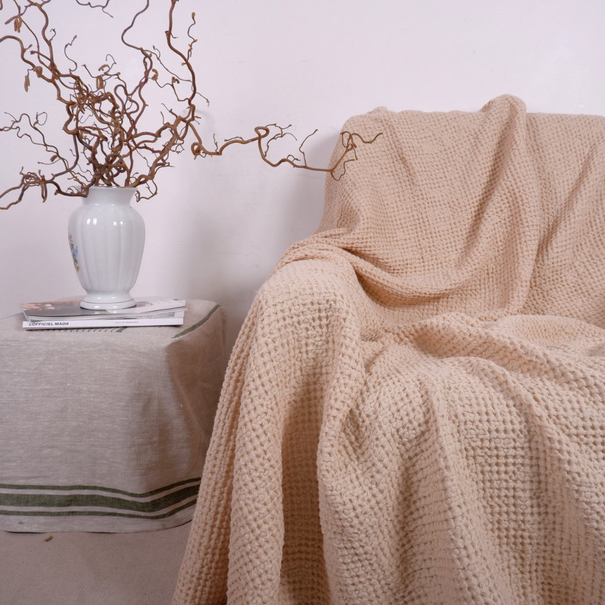 Sand Brown - linen blanket - bed cover