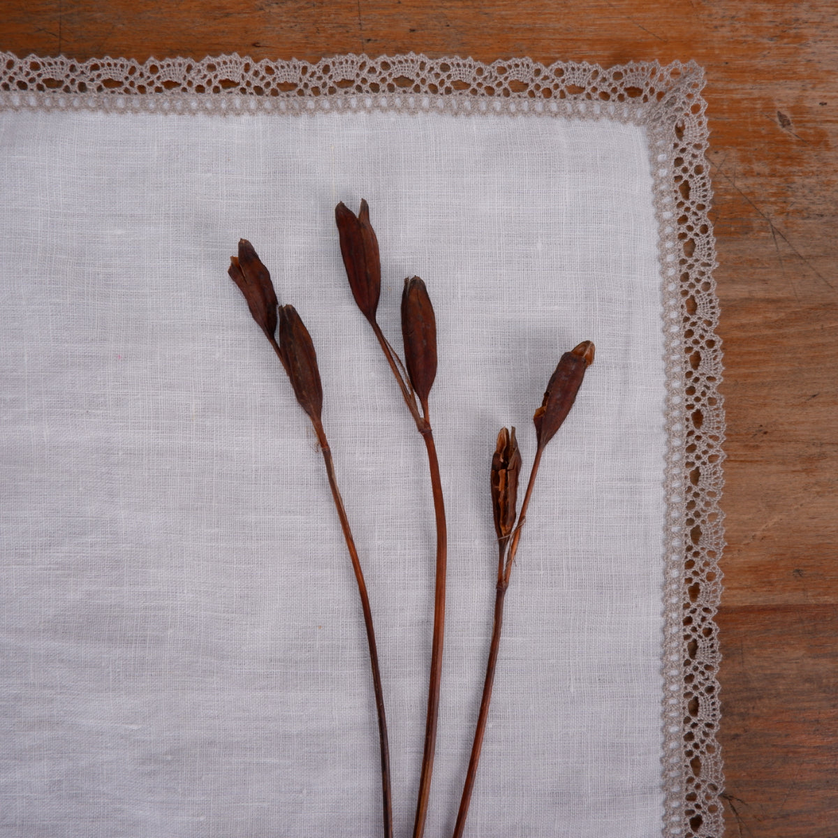White linen napkin - natural linen lace