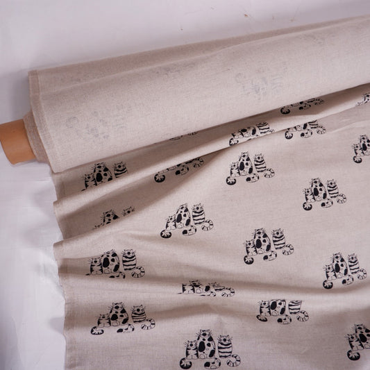 Print - Three cats - linen cotton blended fabric - 963P