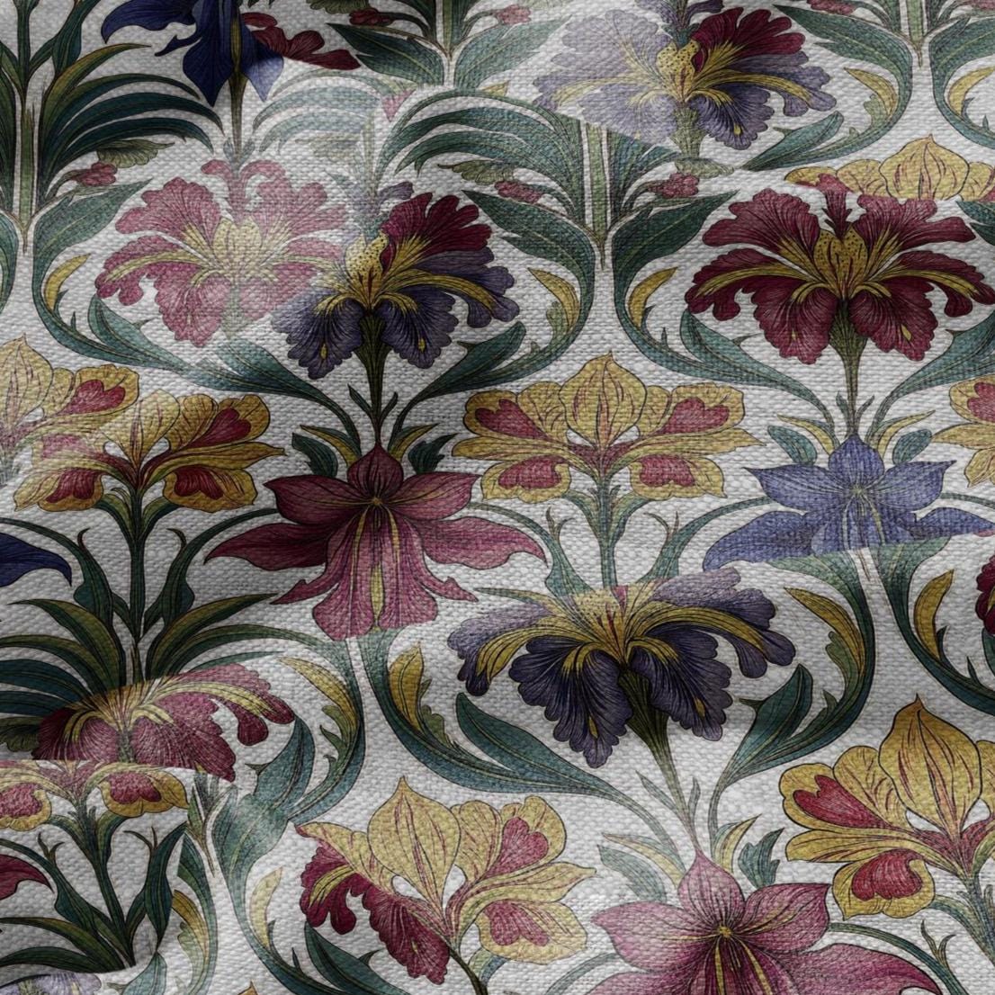 100% LINEN Fabric print Art Nouveau floral - oatmeal linen fabric with floral print - heavy for home decor clothing 3035